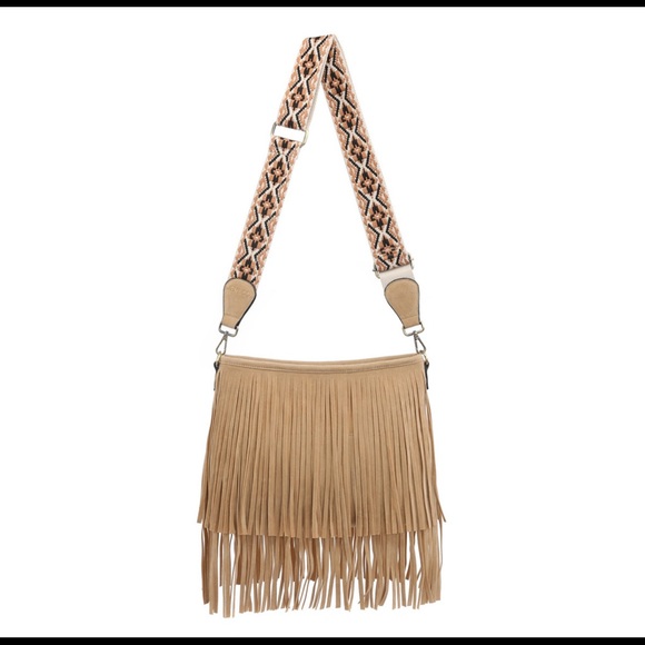 Suede Leather Fringe Crossbody w/Guitar Strap - Picture 2 of 3